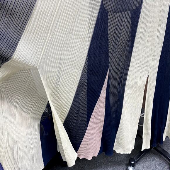 St John Womens Size S Silk Pleated Stripe Long Sleeve Semi Sheer Dress - Picture 10 of 10